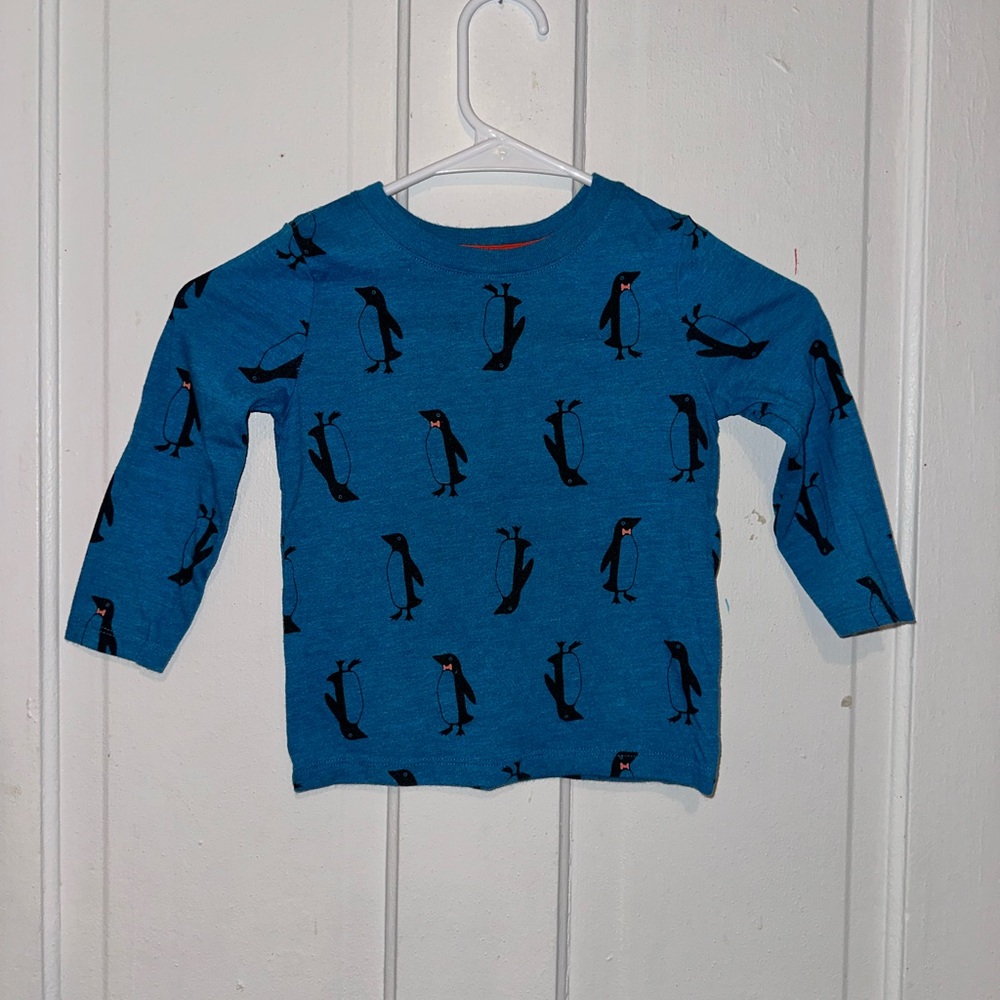 Cat & Jack Teal Penguin Long Sleeve Tee
